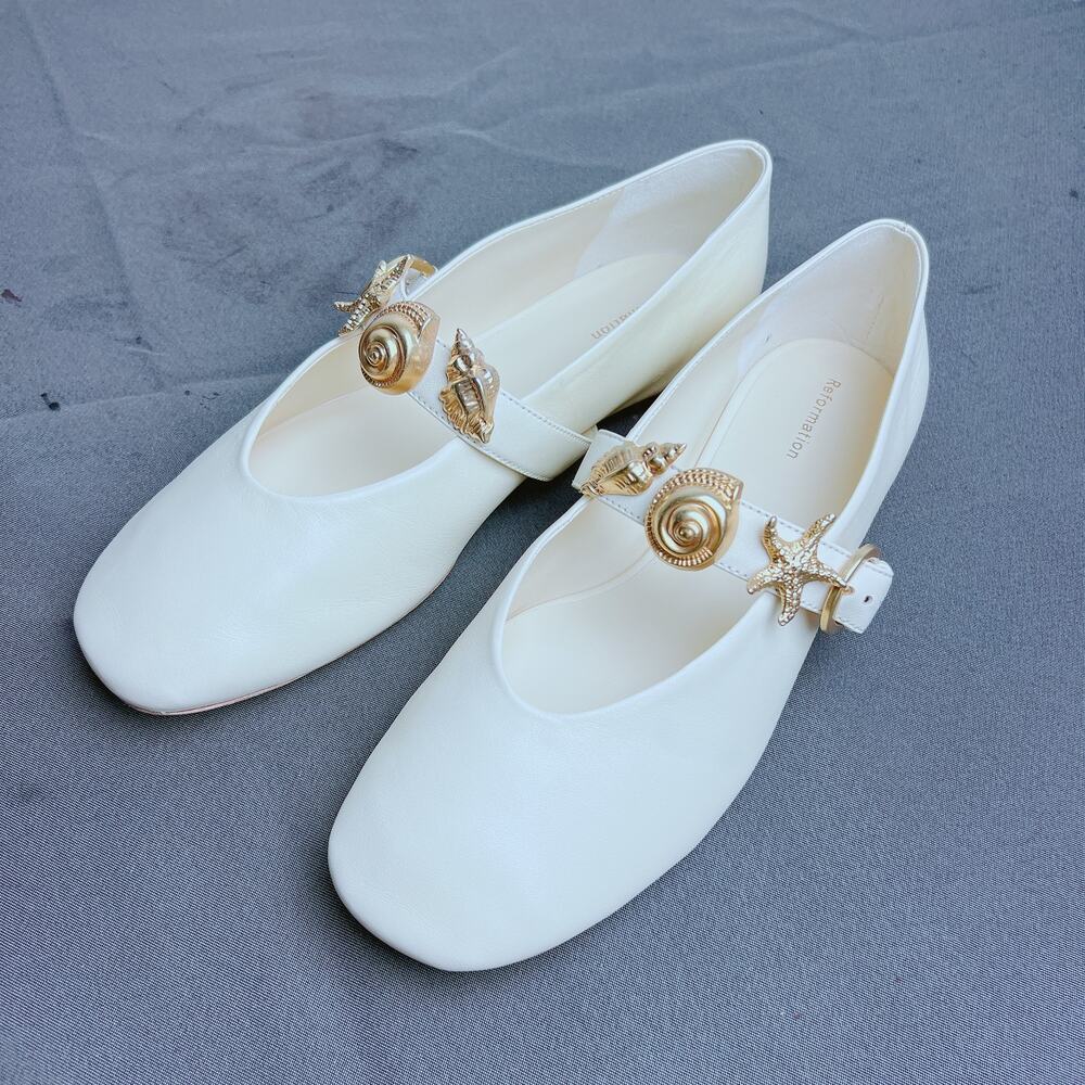 Reformation Bethany Embellished Leather Ballet Flats 8.5